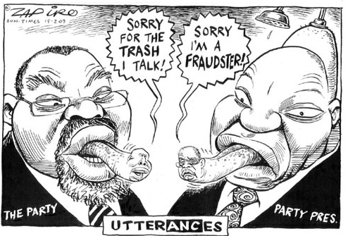 Zapiro cartoon published on 15 Feb 2009 in Sunday Times | Zapiro~ing the  News